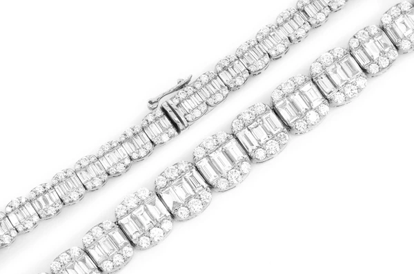 9MM Graduated Baguette Link Diamond Necklace 14k Solid Gold 21.00ctw