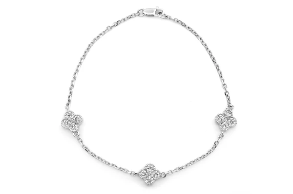 Milgrain Clover Diamond Bracelet 14k Solid Gold 1.00ctw