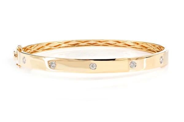 Diamond Gypsy Set Bangle Bracelet 14k Solid Gold 0.90ctw