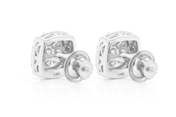 Baguette Flower Stud Diamond Earrings 14k Solid Gold 1.00ctw