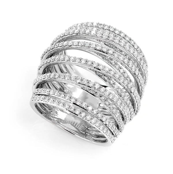 Six Row Crossover Diamond Band Ring 14k Solid Gold 2.20ctw