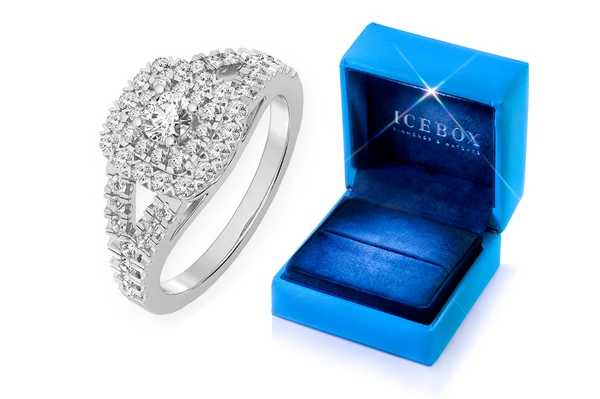 0.75ctw Cushion Double Halo - Diamond Engagement Ring - All Natural