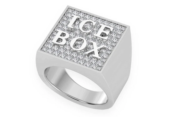 Icebox Logo Square Diamond Ring 14k Solid Gold 1.50ctw