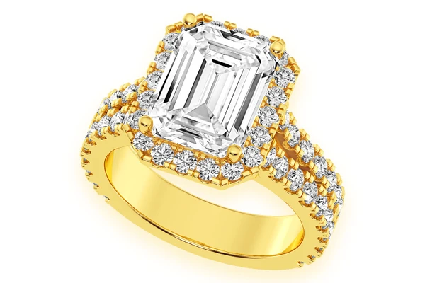 Sphinx - 3.00ct Emerald Solitaire - Split Shank Halo - Diamond Engagement Ring - All Natural