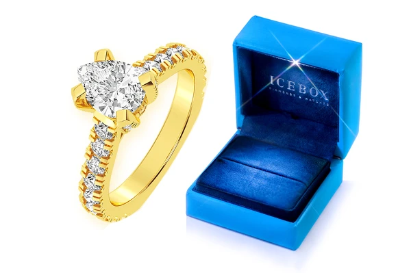 Thinn - 1.00ct Pear Solitaire - Single Row Scallop - Diamond Engagement Ring - All Natural