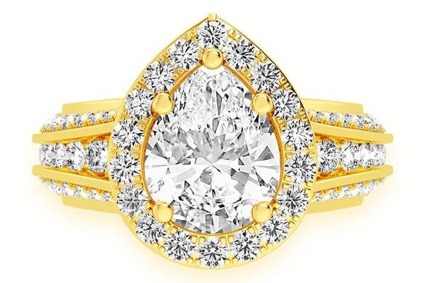 Monst - 2.00ct Pear Solitaire - Three Row Graduated Split Halo - Diamond Engagement Ring - All Natural