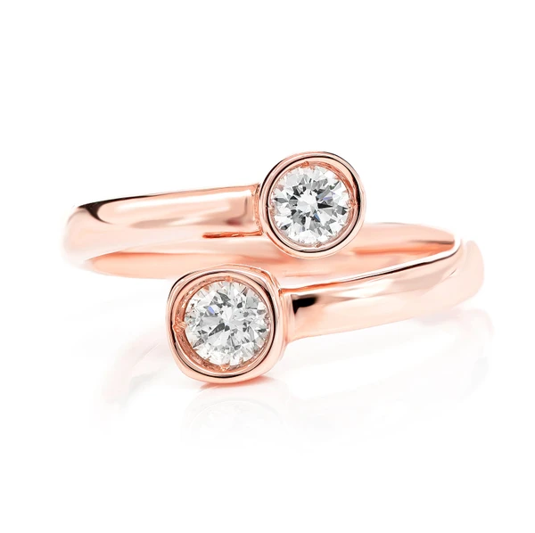 Bypass Bezel Diamond Ring 14k Solid Gold 0.40ctw