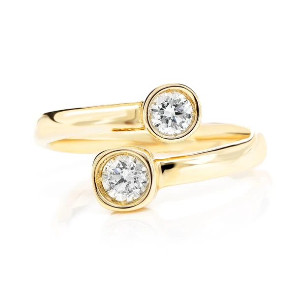 Bypass Bezel Diamond Ring 14k Solid Gold 0.40ctw