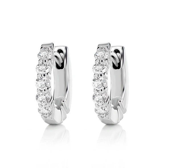 3pt Diamond Huggie Hoop Earrings 14k Solid Gold 0.30ctw