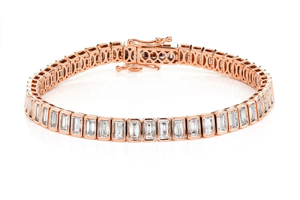 Diamond Bezel Baguette Link Bracelet 14k Solid Gold 6.70ctw