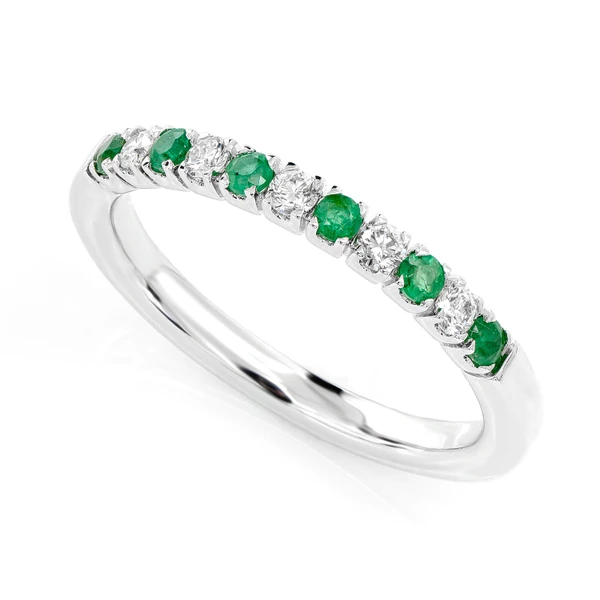 Emerald And Diamond Single Row Band Ring 14k Solid Gold 0.33ctw 