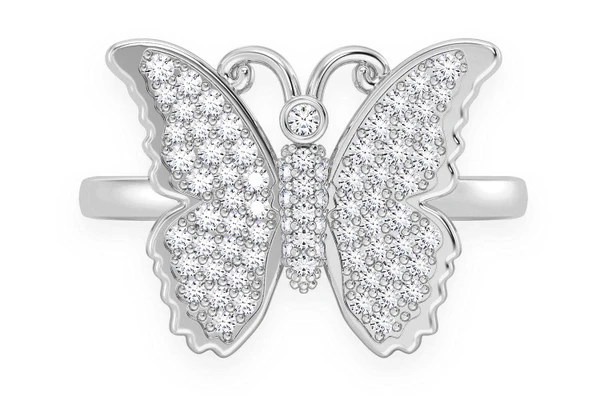 Butterfly Diamond Ring 14k Solid Gold 0.40ctw