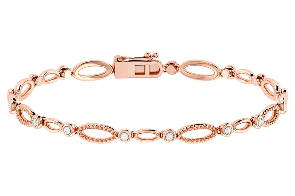 Bezel Set Diamond Oval Beaded Link Bracelet 14k Solid Gold 0.10ctw