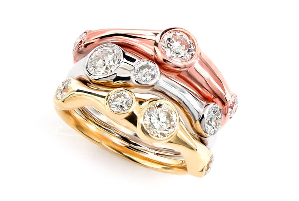 Tri-Color Scattered Gypsy Set Diamond Ring 14k Solid Gold 2.10ctw