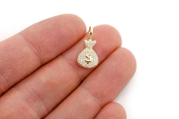 Money Bag Diamond Pendant 14k Solid Gold 0.33ctw
