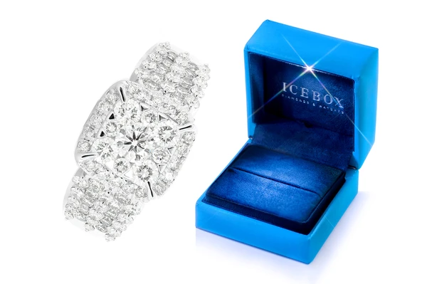 1.50ctw - Square Cluster Claw Prong Halo - Diamond Engagement Ring - All Natural