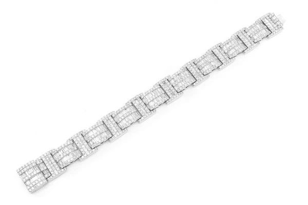 2 Row Baguette & Round Diamond Bracelet 14k Solid Gold 23.50ctw