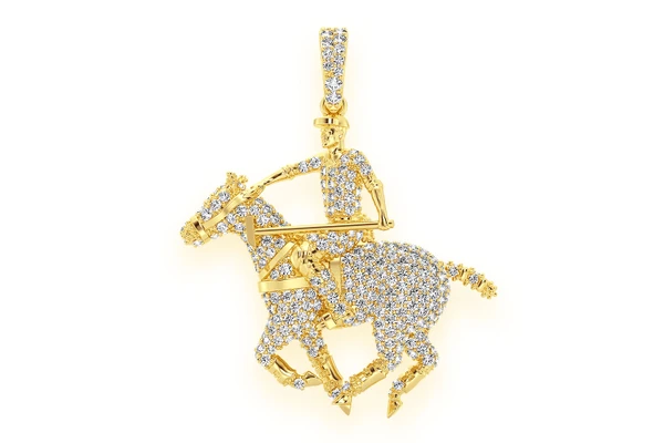 Polo Player Diamond Pendant 14k Solid Gold 1.25ctw