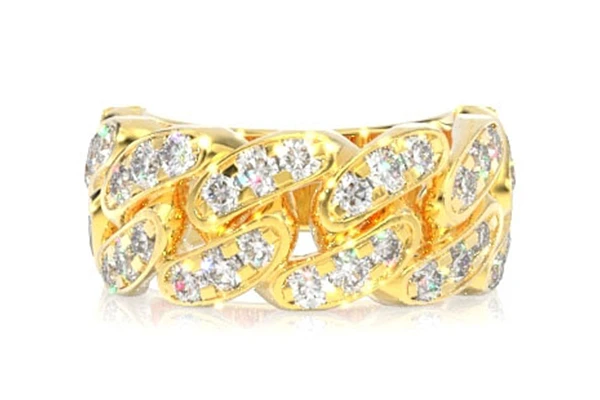 10MM Cuban Link Diamond Band Ring 14k Solid Gold 1.25ctw