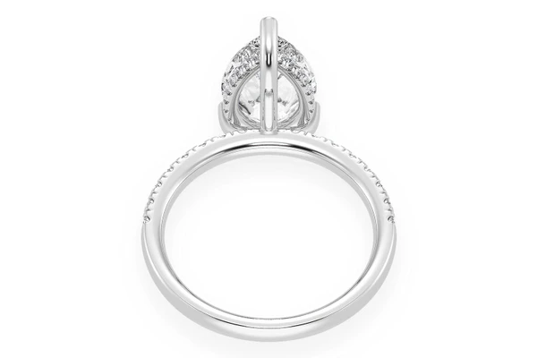 3.00ct Pear Solitaire - One Row Under Halo - Diamond Engagement Ring - All Natural