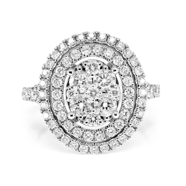 Oval Cluster Double Diamond Halo Ring 14k Solid Gold 1.50ctw