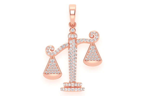 Balance Libra Scale Diamond Pendant 14k Solid Gold 0.66ctw