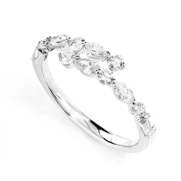 Multi Shape Diamond Bypass Band Ring 14k Solid Gold 0.80ctw