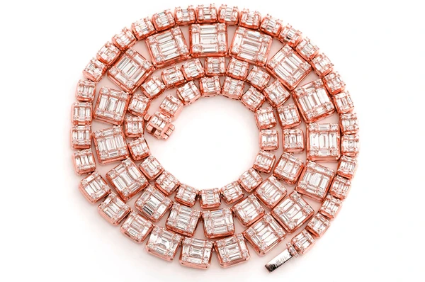 Graduated Square Baguette Diamond Necklace 14k Solid Gold 17.75ctw