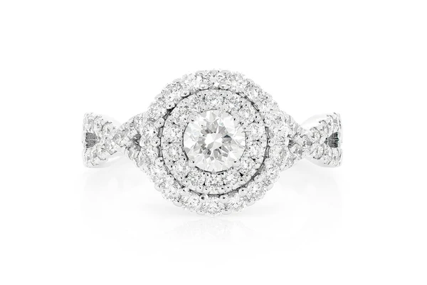 1.50ctw Round Double Halo Twist Shank - Diamond Engagement Ring - All Natural