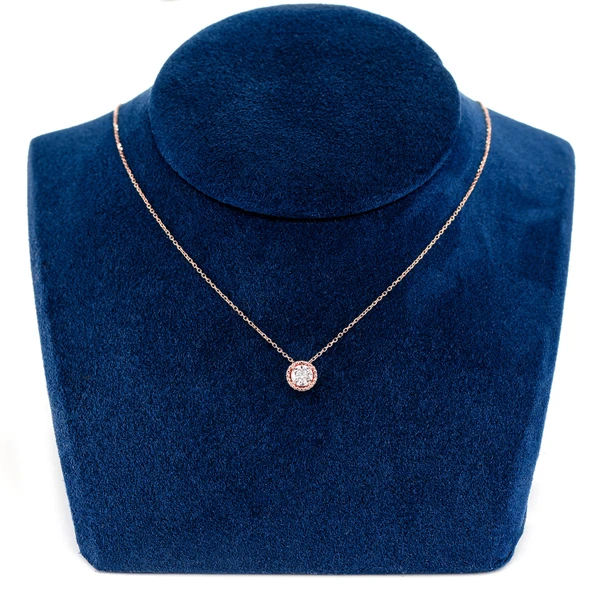 Beaded Halo Diamond Solitaire Pendant Attached Necklace 14k Solid Gold 0.45ctw