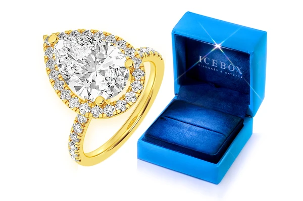 Thav - 3.00ct Pear Solitaire - Scallop Halo One Row - Diamond Engagement Ring - All Natural