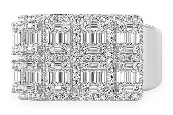 Two Row Baguette Border Diamond Ring 14k Solid Gold 2.25ctw