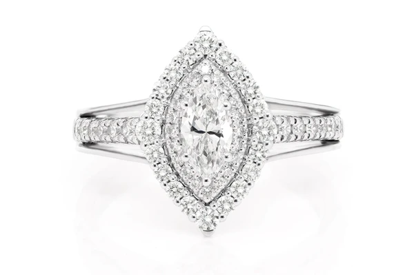 Marquise Double Halo Diamond Ring 14k Solid Gold 1.00ctw 