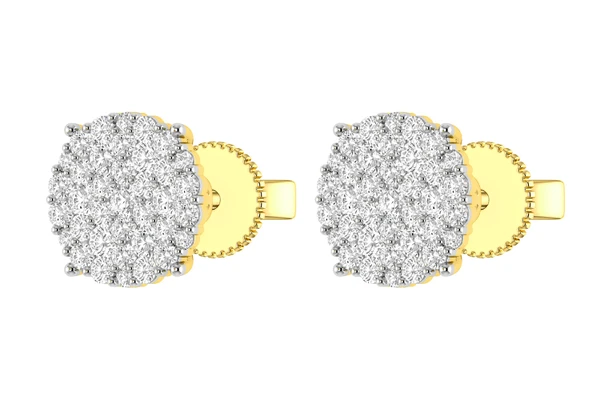 Diamond Disc Cluster Stud Earrings 14k Solid Gold 1.00ctw