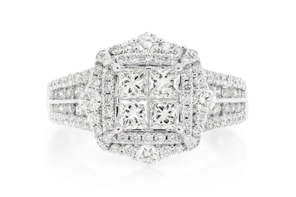 2.50ctw Quad Halo Princess Cut - Diamond Engagement Ring - All Natural