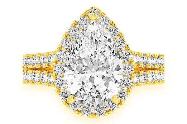 Sphinx - 3.00ct Pear Solitaire - Two Row Split Scallop - Diamond Engagement Ring - All Natural Diamonds