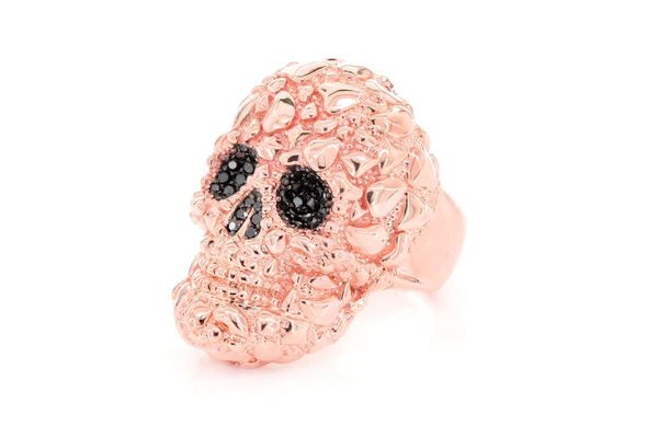 Nugget Skull Black Diamond Ring 14k Solid Gold 0.60ctw
