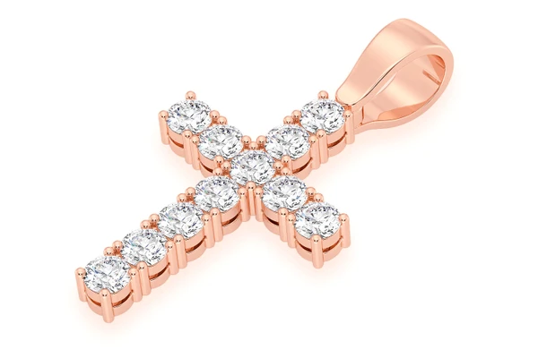 Solitaire Basket Cross Diamond Pendant 14k Solid Gold 3.75ctw