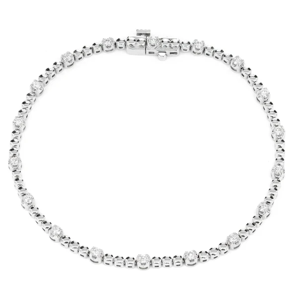 3pt Crown Set Beaded Diamond Link Bracelet 14k Solid Gold 0.60ctw