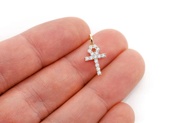Ankh Diamond Pendant 14k Solid Gold 0.25ctw