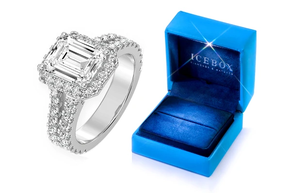Sphinx - 2.00ct Emerald Cut Solitaire - Halo Split Shank - Diamond Engagement Ring - All Natural Vs Diamonds