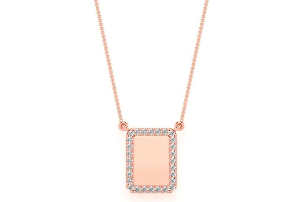 Rectangle Picture Diamond Necklace Connected 14k Solid Gold 0.15ctw