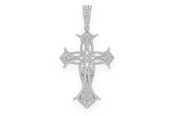 Filigree Bezel Cross Diamond Pendant 14k Solid Gold 3.00ctw