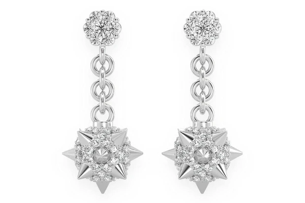 Spike Ball Dangling Diamond Earrings 14k Solid Gold 1.20ctw