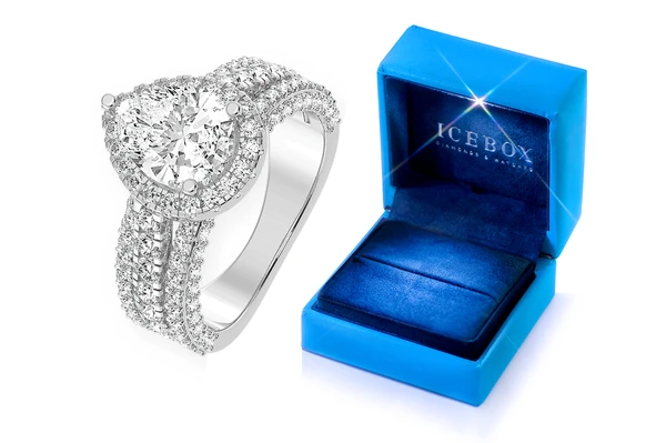 2.00ct Pear Solitaire - Three Row - Diamond Engagement Ring - All Natural