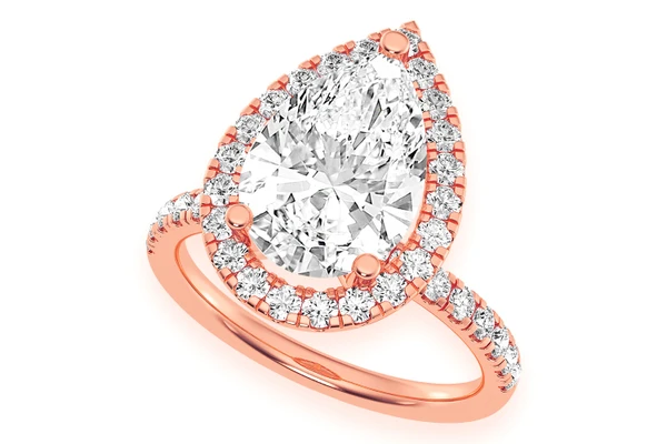 Thav - 3.00ct Pear Solitaire - Scallop Halo One Row - Diamond Engagement Ring - All Natural