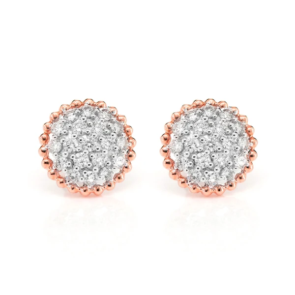 Diamond Beaded Halo Cluster Stud Earrings 14k Solid Gold 1.10ctw