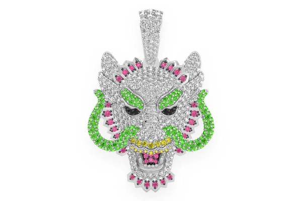 Dragon Diamond Pendant 14k Solid Gold 3.75ctw