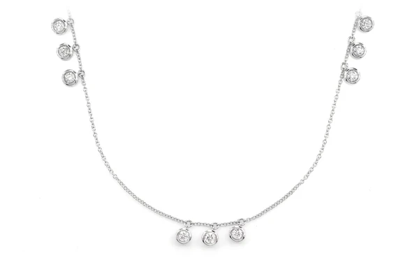 Triple Bezel Diamond Drop Station Necklace 14k Solid Gold 0.65ctw