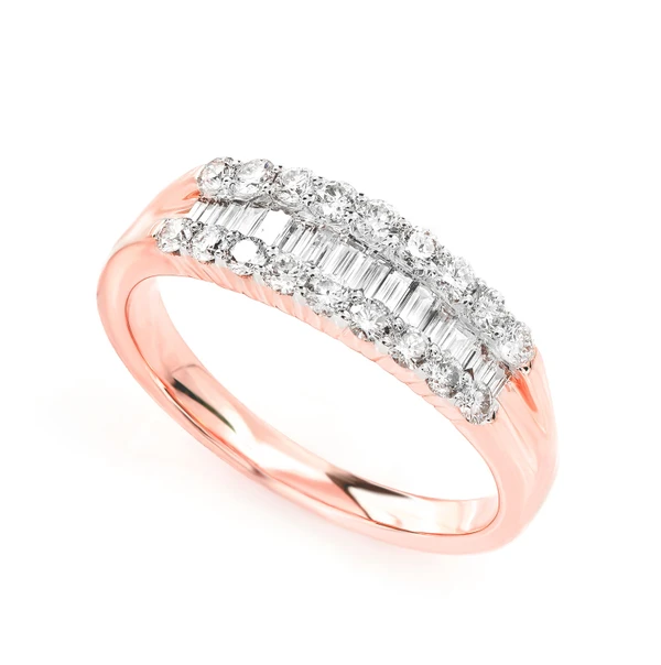 Round And Baguette Diamond Channel Set Band Ring 14k Solid Gold 0.70ctw